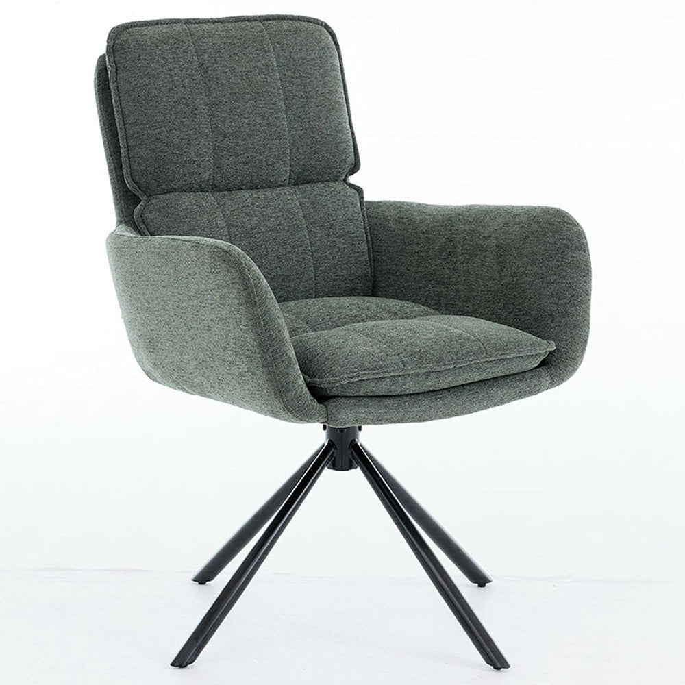 1.2m Grey Circular Ceramic Table &amp; 4 x Forest Green Luxe Panel Stitch Swivel Chair Set - The Furniture Warehouse