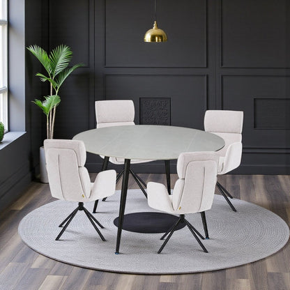 1.2m Grey Circular Ceramic Table &amp; 4 x Grey High Back Swivel Chair Set - The Furniture Warehouse