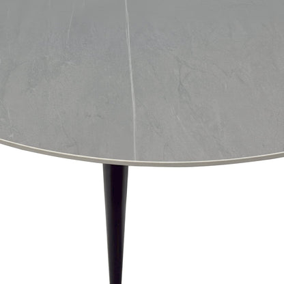 1.2m Grey Circular Ceramic Table &amp; 4 x Grey Luxe Panel Stitch Swivel Chair Set - The Furniture Warehouse