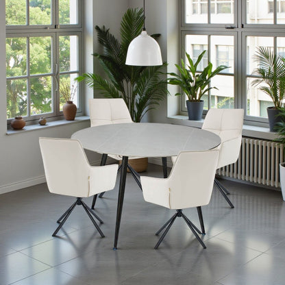 1.2m Grey Circular Ceramic Table &amp; 4 x Light Grey Luxe Cross Stitch Swivel Chair Set - The Furniture Warehouse