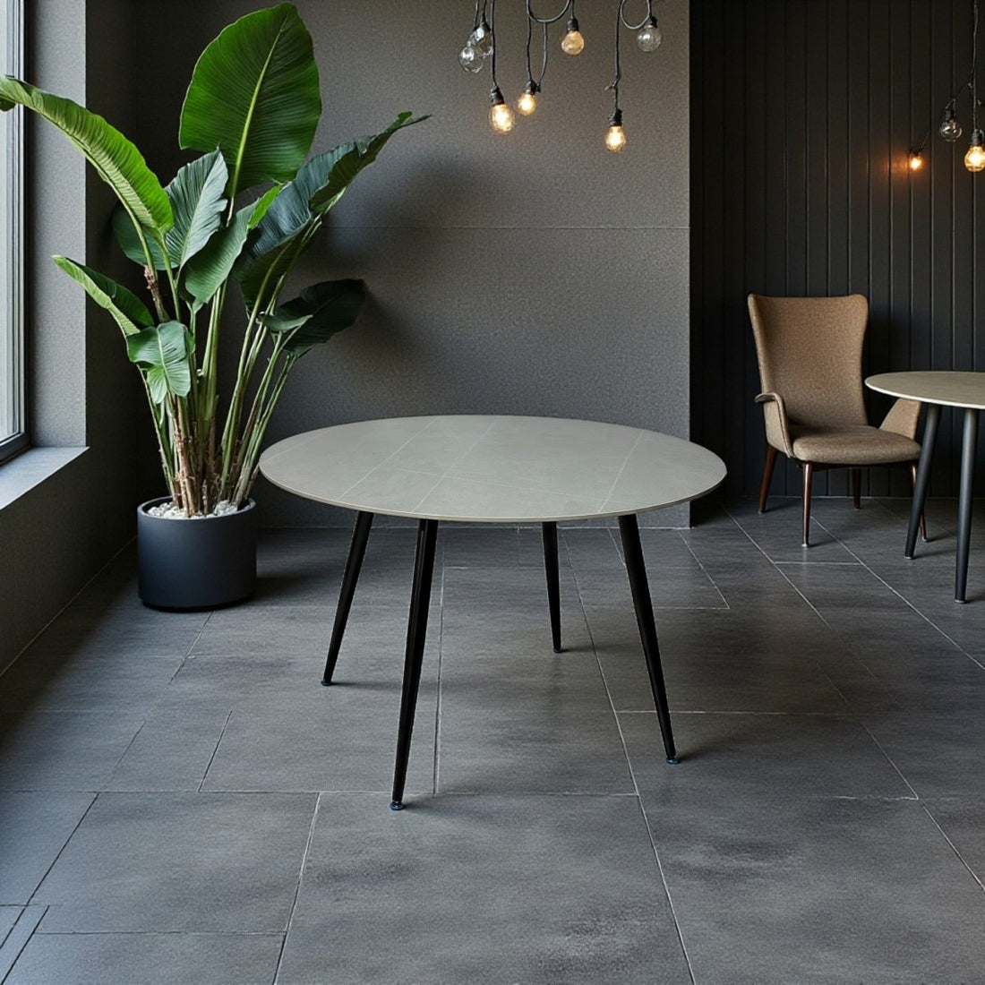 1.2m Grey Circular Fixed Ceramic Table - The Furniture Warehouse