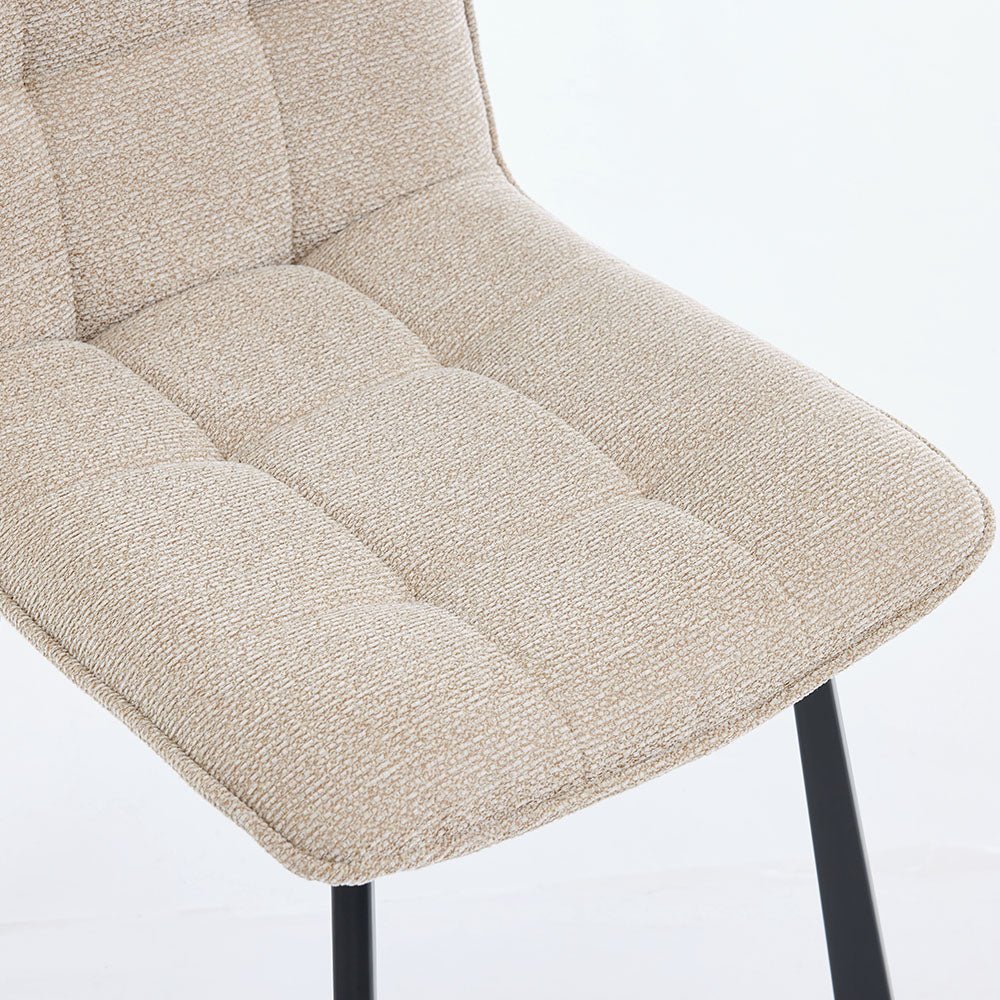 1.2m White Ceramic Table &amp; 4 x Biscuit Panel Stitch Chair Set - The Furniture Warehouse