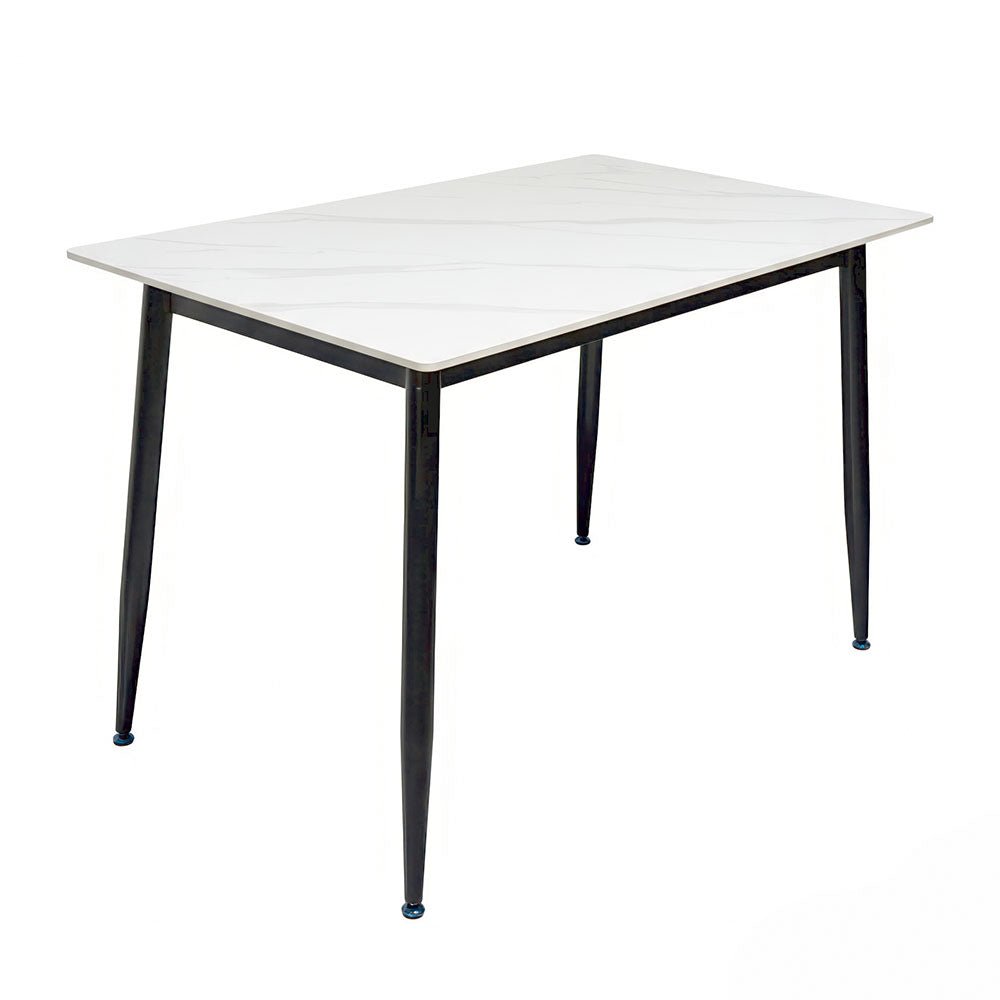 1.2m White Ceramic Table &amp; 4 x Biscuit Panel Stitch Chair Set - The Furniture Warehouse