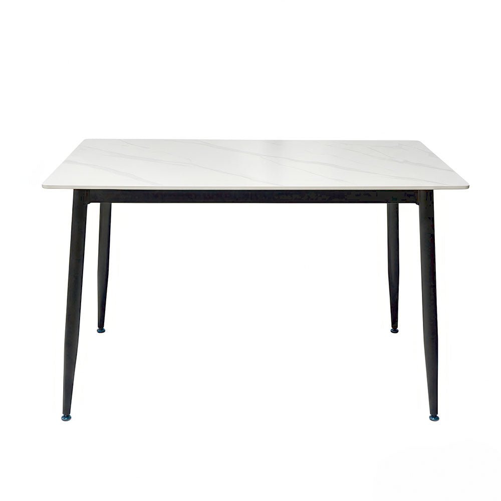 1.2m White Ceramic Table &amp; 4 x Biscuit Panel Stitch Chair Set - The Furniture Warehouse