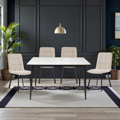 1.2m White Ceramic Table &amp; 4 x Biscuit Panel Stitch Chair Set - The Furniture Warehouse