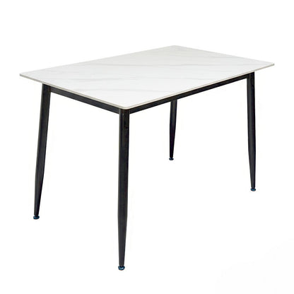 1.2m White Ceramic Table &amp; 4 x Grey Luxe Panel Stitch Swivel Chair Set - The Furniture Warehouse
