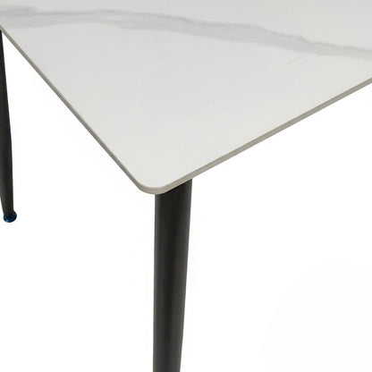1.2m White Ceramic Table &amp; 4 x Grey Panel Stitch Chair Set - The Furniture Warehouse