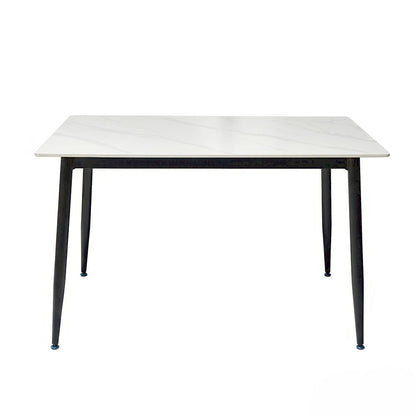 1.2m White Ceramic Table &amp; 4 x Grey Panel Stitch Chair Set - The Furniture Warehouse