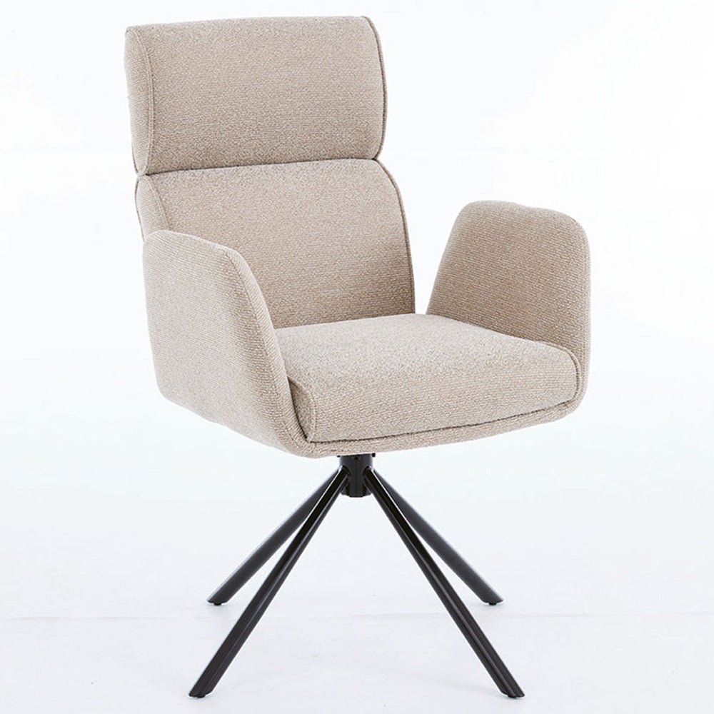 1.2m White Circular Ceramic Table &amp; 4 x Biscuit High Back Swivel Chair Set - The Furniture Warehouse