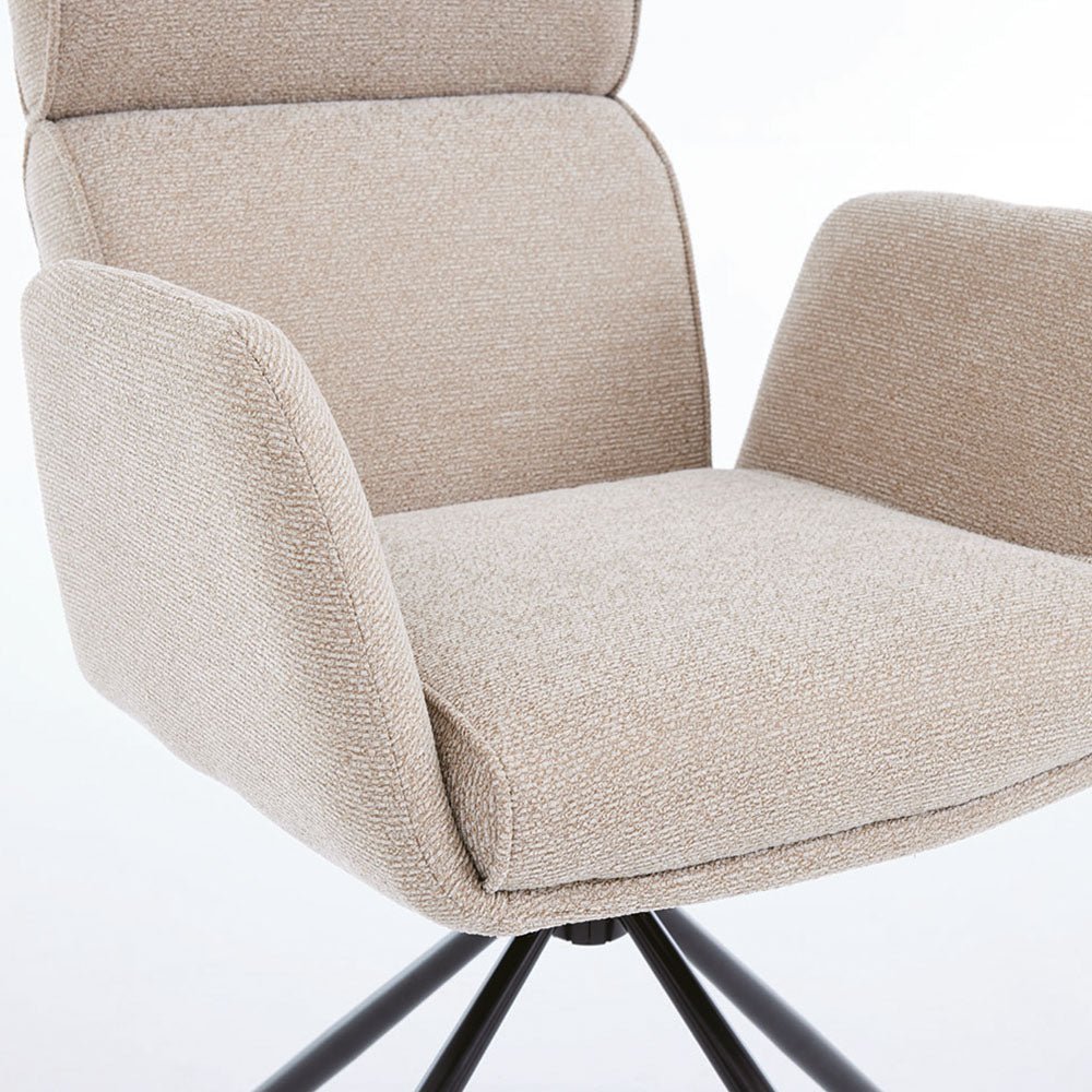 1.2m White Circular Ceramic Table &amp; 4 x Biscuit High Back Swivel Chair Set - The Furniture Warehouse