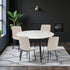 1.2m White Circular Ceramic Table & 4 x Biscuit Panel Stitch Chair Set - The Furniture Warehouse