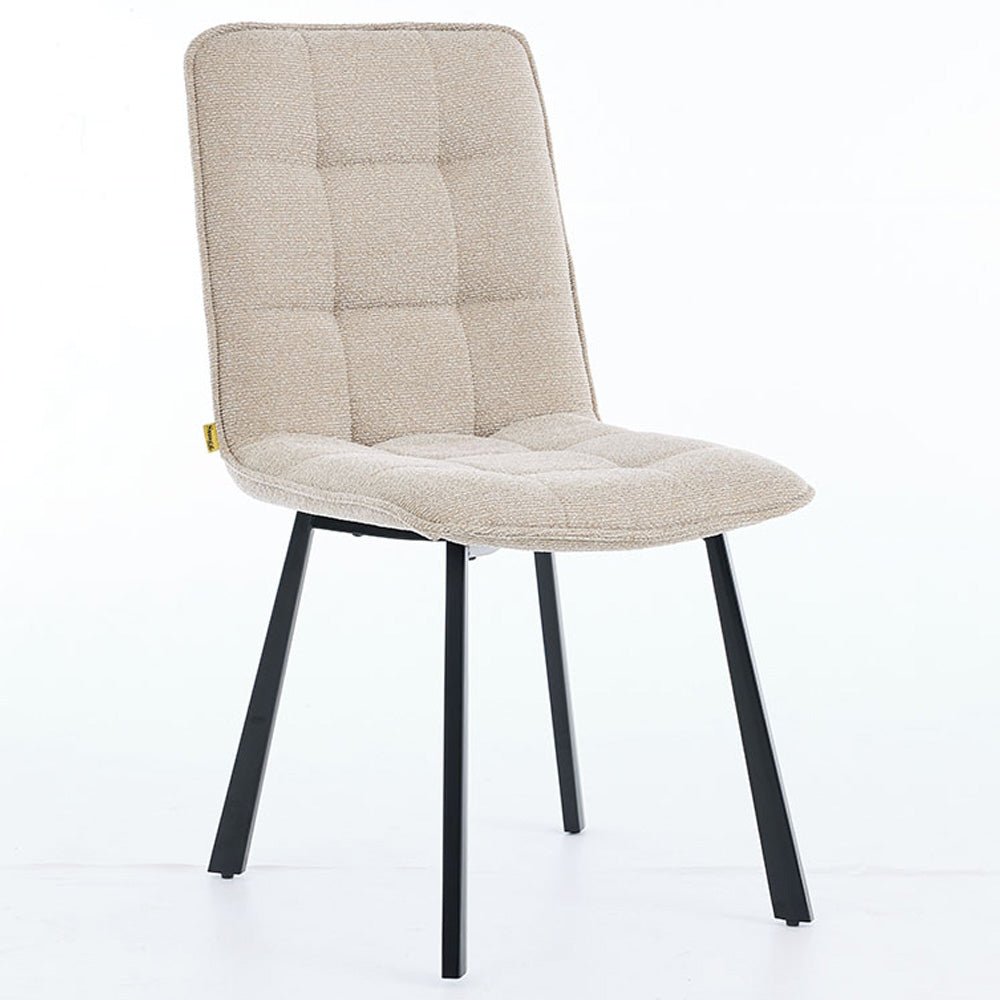 1.2m White Circular Ceramic Table &amp; 4 x Biscuit Panel Stitch Chair Set - The Furniture Warehouse