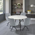 1.2m White Circular Ceramic Table & 4 x Dark Grey Luxe Cross Stitch Swivel Chair Set - The Furniture Warehouse