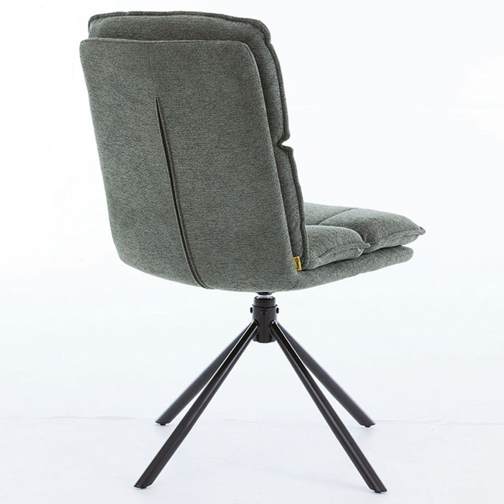 1.2m White Circular Ceramic Table &amp; 4 x Forest Green Luxe Panel Stitch Swivel Chair Set - The Furniture Warehouse
