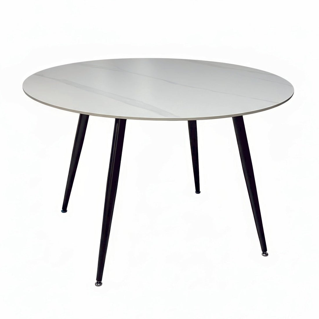 1.2m White Circular Ceramic Table &amp; 4 x Grey High Back Swivel Chair Set - The Furniture Warehouse