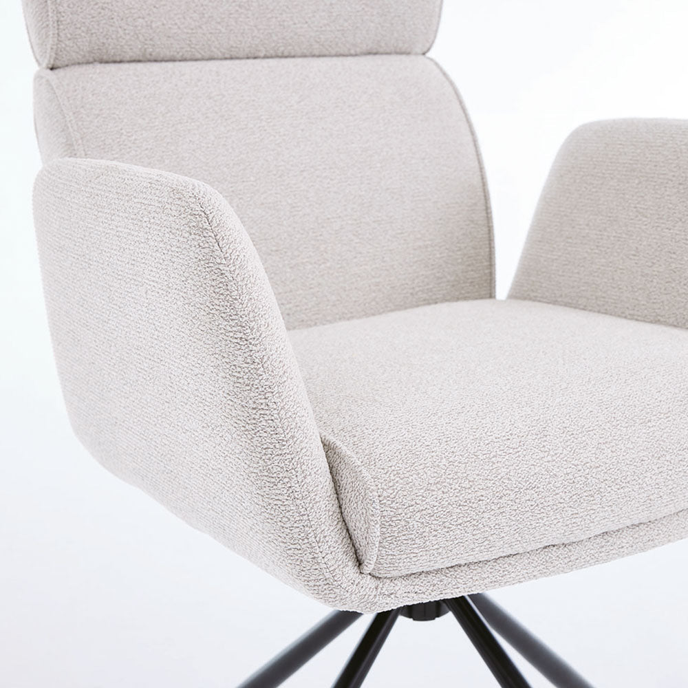 1.2m White Circular Ceramic Table &amp; 4 x Grey High Back Swivel Chair Set - The Furniture Warehouse