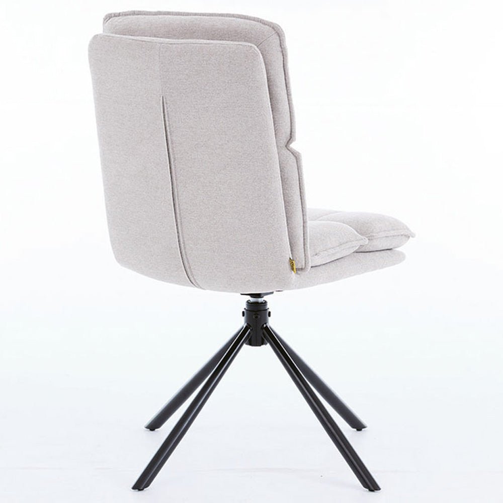 1.2m White Circular Ceramic Table &amp; 4 x Grey Luxe Panel Stitch Swivel Chair Set - The Furniture Warehouse