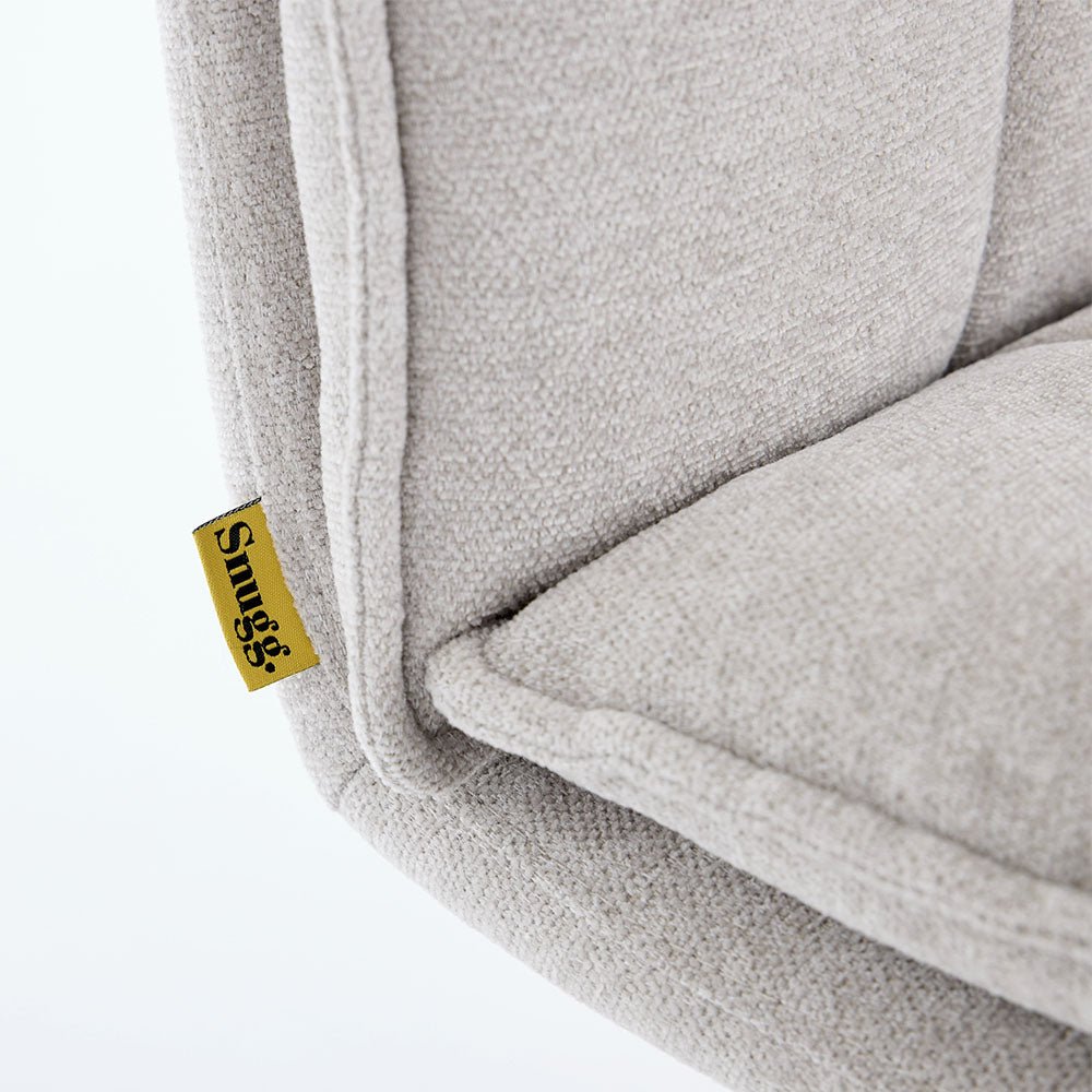 1.2m White Circular Ceramic Table &amp; 4 x Grey Luxe Panel Stitch Swivel Chair Set - The Furniture Warehouse