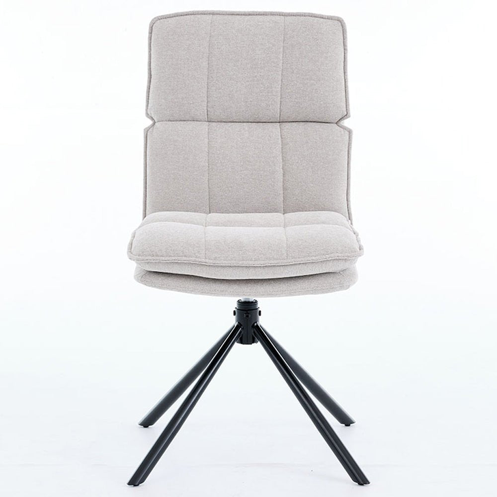 1.2m White Circular Ceramic Table &amp; 4 x Grey Luxe Panel Stitch Swivel Chair Set - The Furniture Warehouse