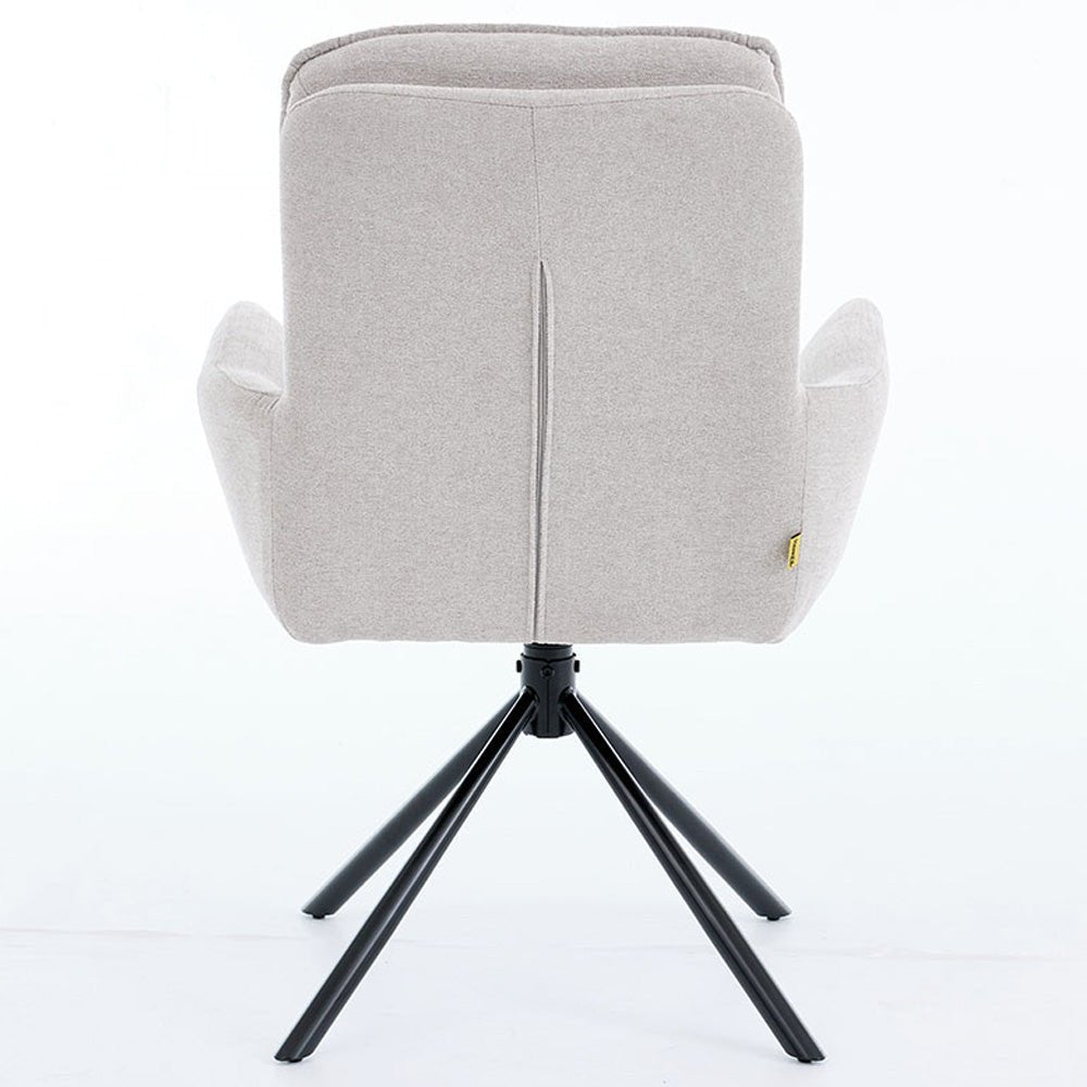 1.2m White Circular Ceramic Table &amp; 4 x Grey Luxe Panel Stitch Swivel Chair Set - The Furniture Warehouse