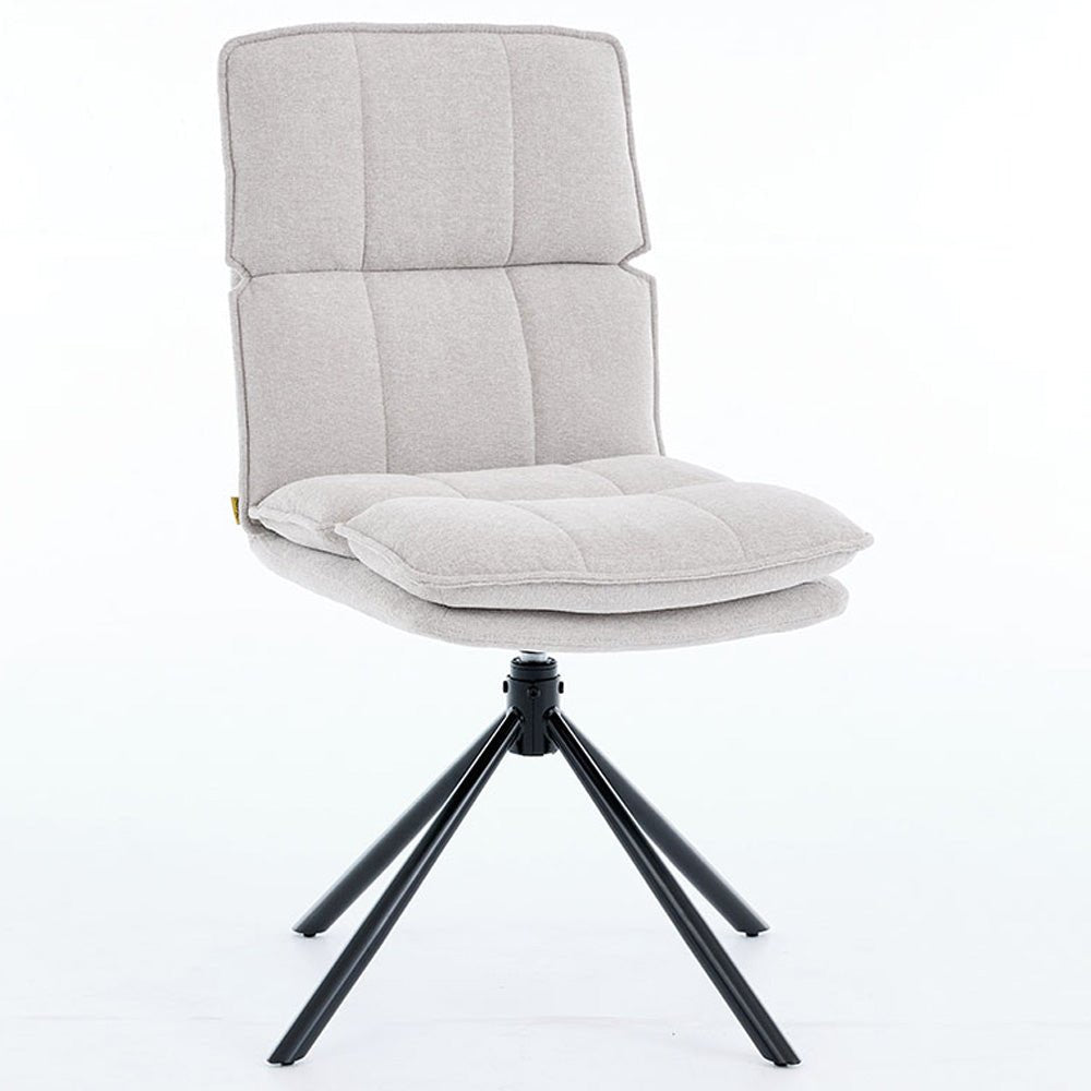 1.2m White Circular Ceramic Table &amp; 4 x Grey Luxe Panel Stitch Swivel Chair Set - The Furniture Warehouse