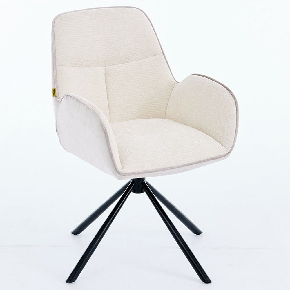 1.2m White Circular Ceramic Table &amp; 4 x Grey Luxe T Stitch Swivel Chair Set - The Furniture Warehouse