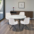 1.2m White Circular Ceramic Table & 4 x Grey Luxe T Stitch Swivel Chair Set - The Furniture Warehouse