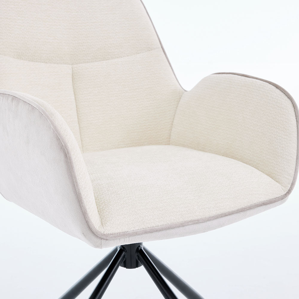 1.2m White Circular Ceramic Table &amp; 4 x Grey Luxe T Stitch Swivel Chair Set - The Furniture Warehouse