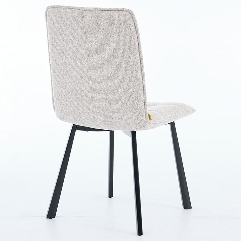 1.2m White Circular Ceramic Table &amp; 4 x Grey Panel Stitch Chair Set - The Furniture Warehouse