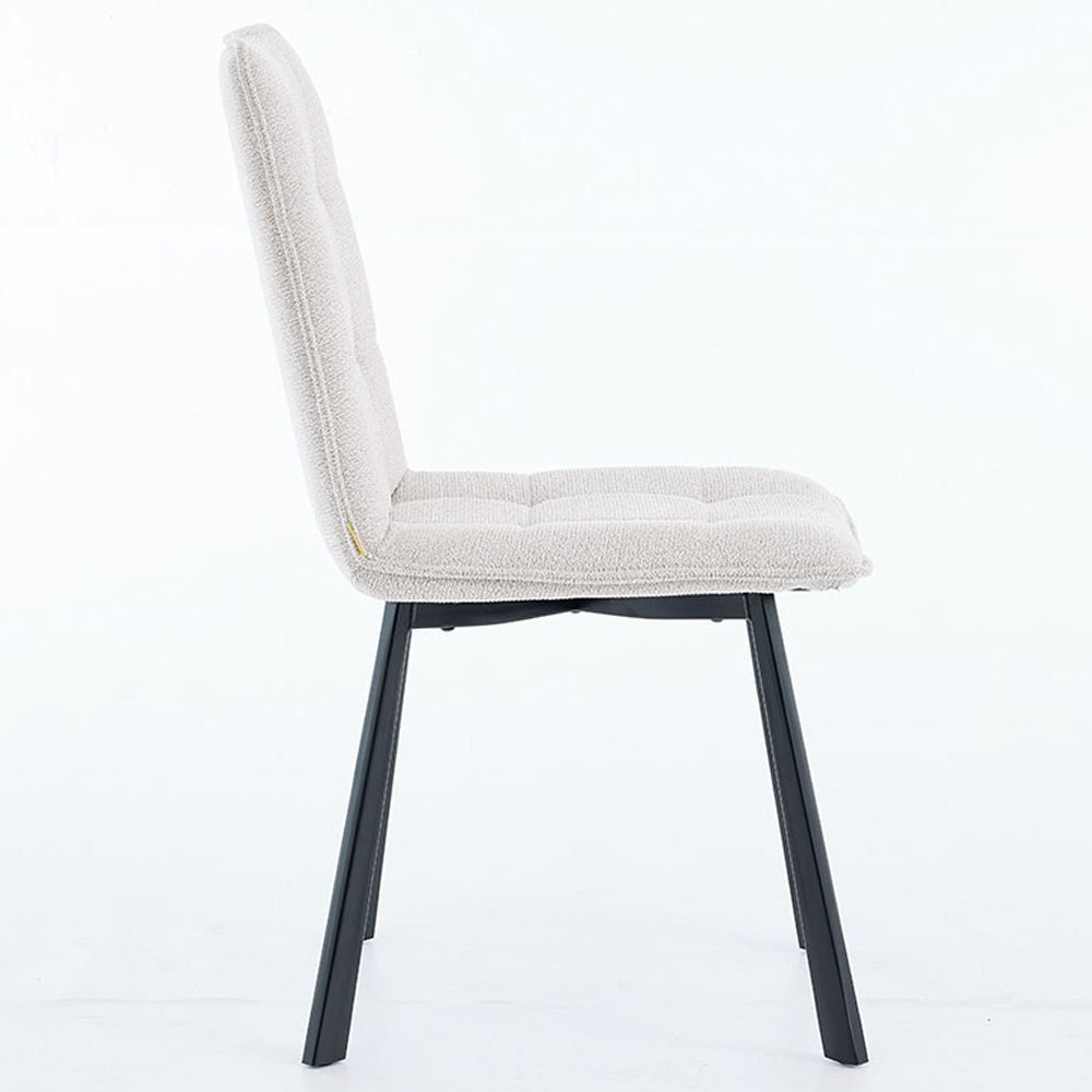 1.2m White Circular Ceramic Table &amp; 4 x Grey Panel Stitch Chair Set - The Furniture Warehouse