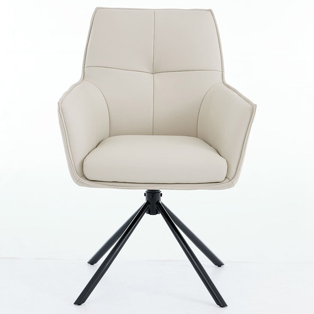 1.2m White Circular Ceramic Table &amp; 4 x Light Grey Luxe Cross Stitch Swivel Chair Set - The Furniture Warehouse