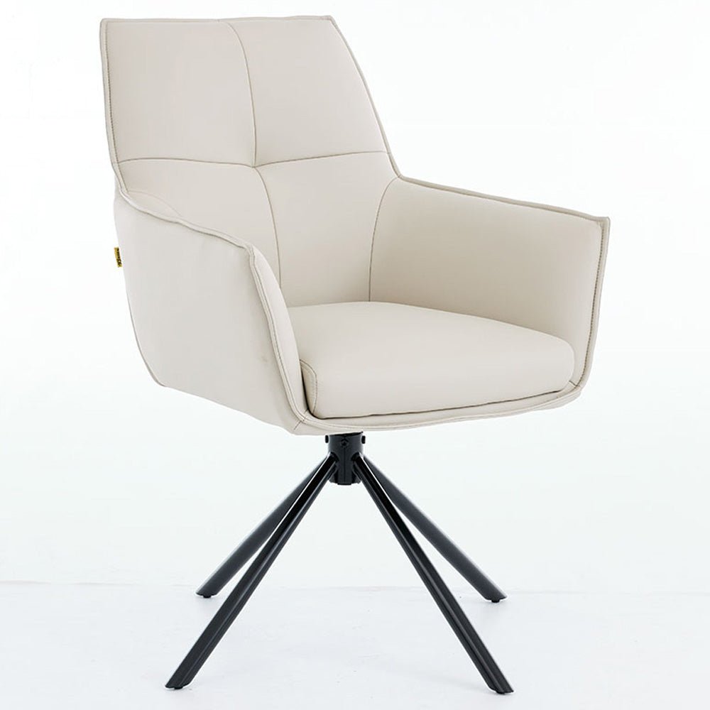 1.2m White Circular Ceramic Table &amp; 4 x Light Grey Luxe Cross Stitch Swivel Chair Set - The Furniture Warehouse
