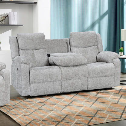 Rome Silver Power Recliner 3 Seater Sofa with Console