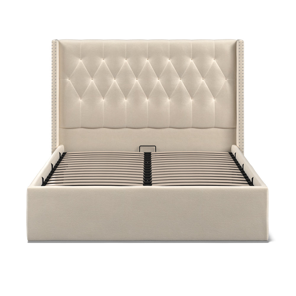 Lowick Beige Linen King Size Upholstered Ottoman Bed Frame