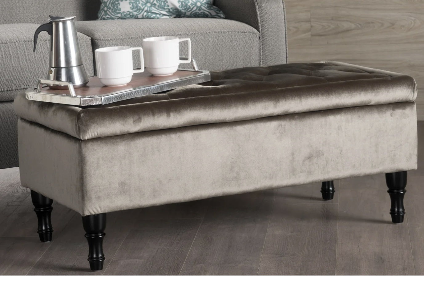 Lift Up Fabric Ottoman Storage Velvet Grey