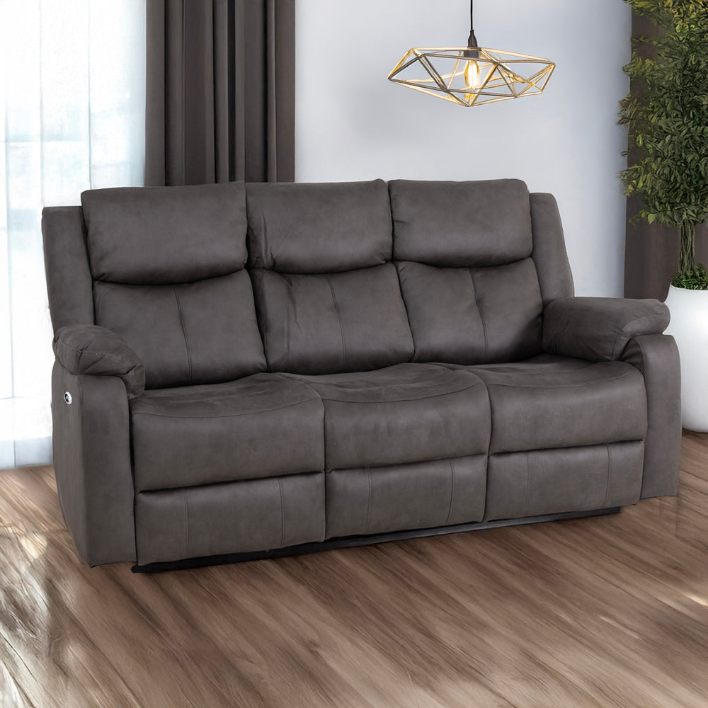 Rome Steel Power Recliner 3 Seater Sofa with Console