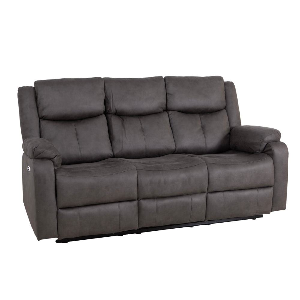 Rome Steel Power Recliner 3 Seater Sofa with Console