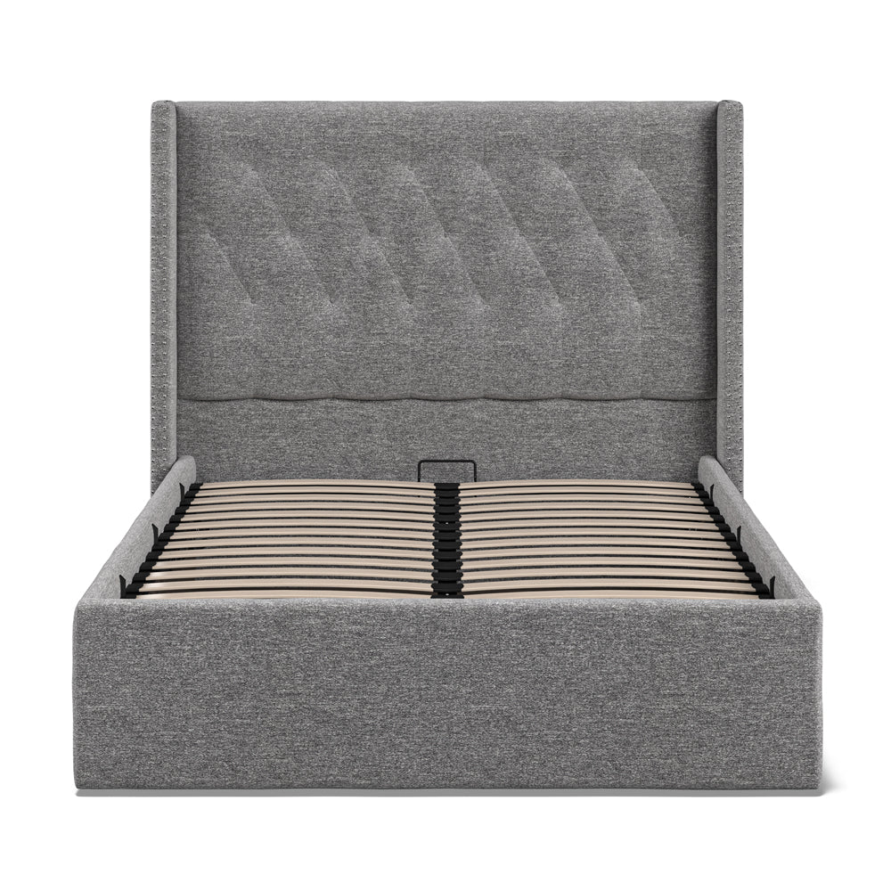 Lowick Grey Linen Double Upholstered Ottoman Bed Frame