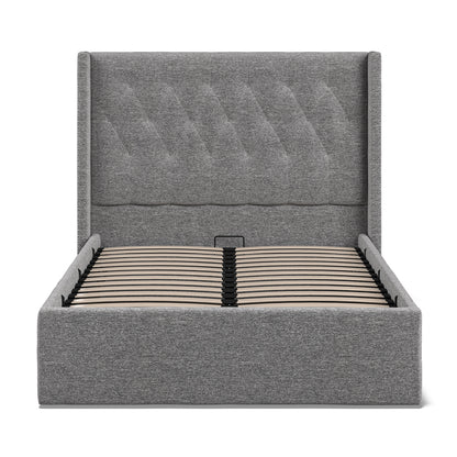 Lowick Grey Linen Double Upholstered Ottoman Bed Frame