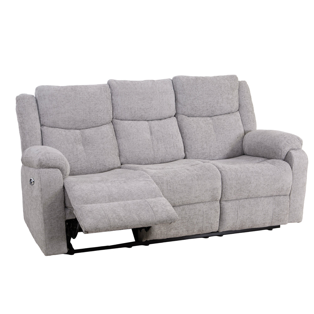 Rome Silver Power Recliner 3 Seater Sofa with Console