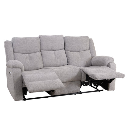 Rome Silver Power Recliner 3 Seater Sofa with Console
