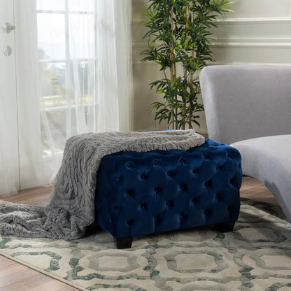 Navy Blue Square Tufted Ottoman