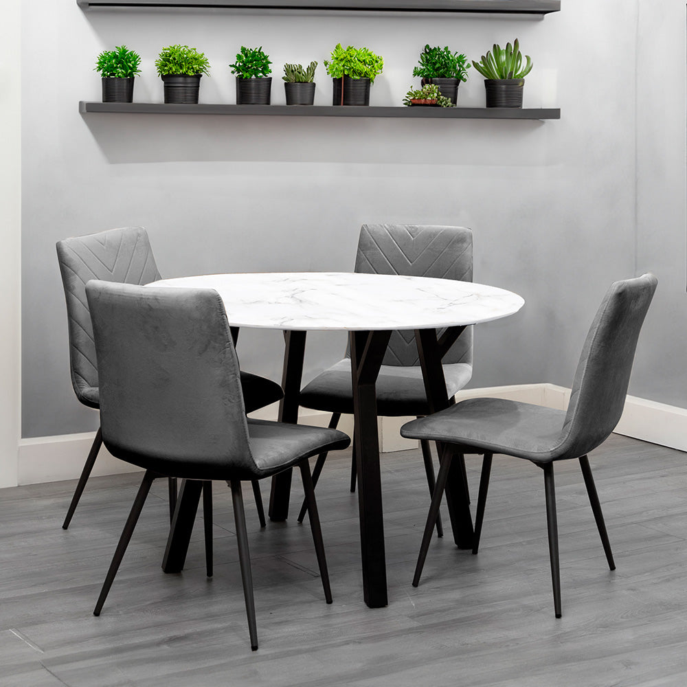 1.1m Marble Round Table &amp; 4 x CH66 Grey Chairs