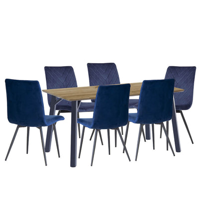 1.8m Oak Finish Table &amp; 6 x CH66 Blue Chairs
