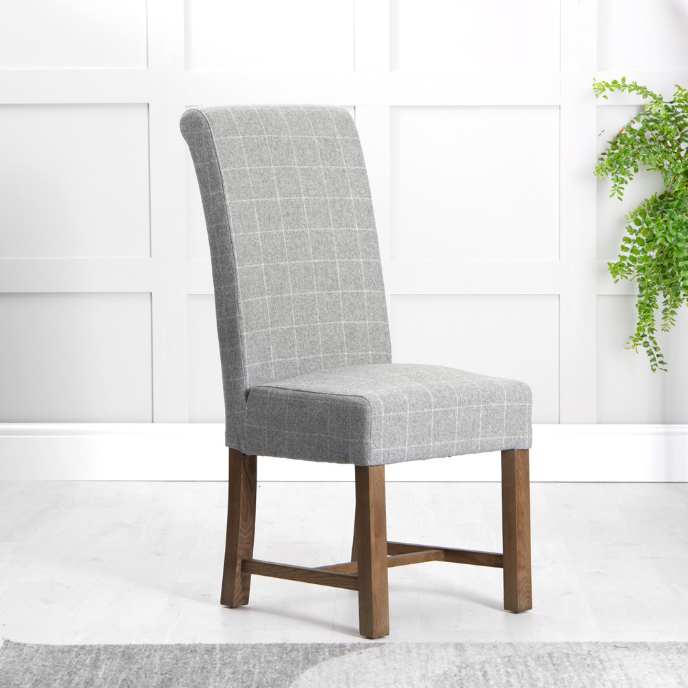 Fabric Dining Chair - Check Grey