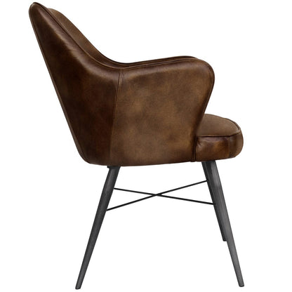Shoreditch Industrial Brown High Back Leather &amp; Iron Dining Chair