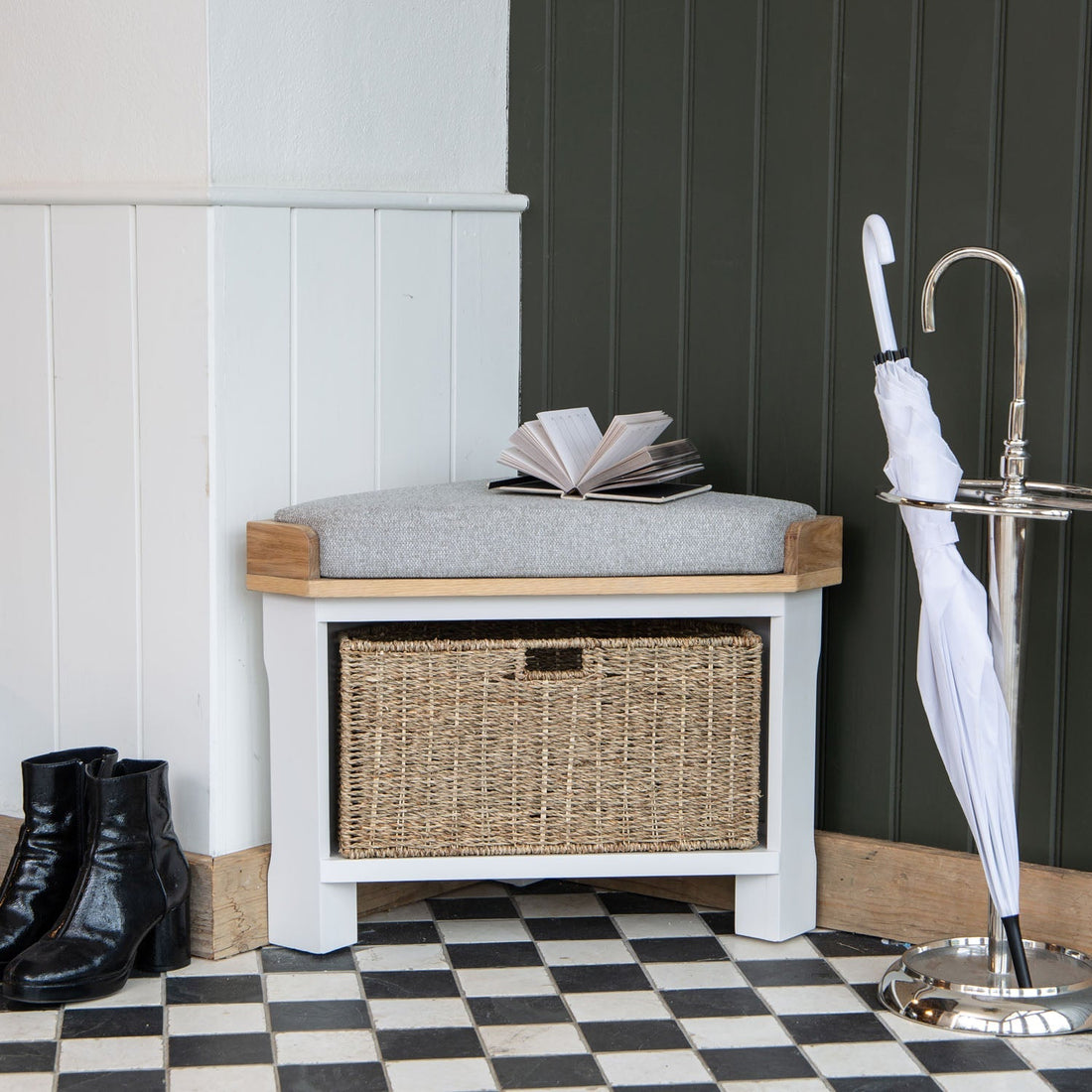 Dorset White Painted Oak Corner Hall Bench