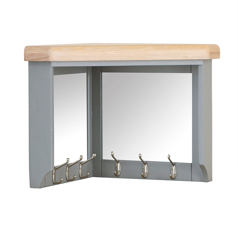 Dorset Storm Grey Painted Oak Corner Mirrored Coat Rack