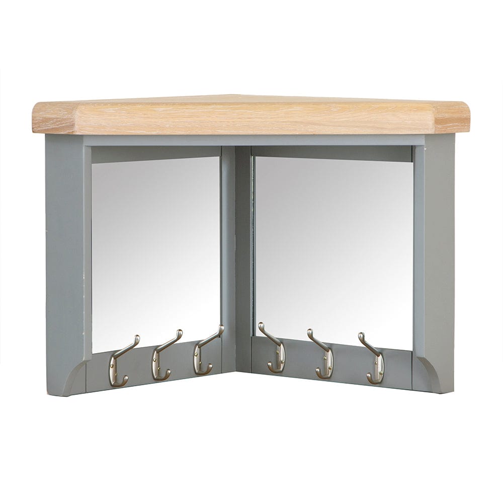 Dorset Storm Grey Painted Oak Corner Mirrored Coat Rack