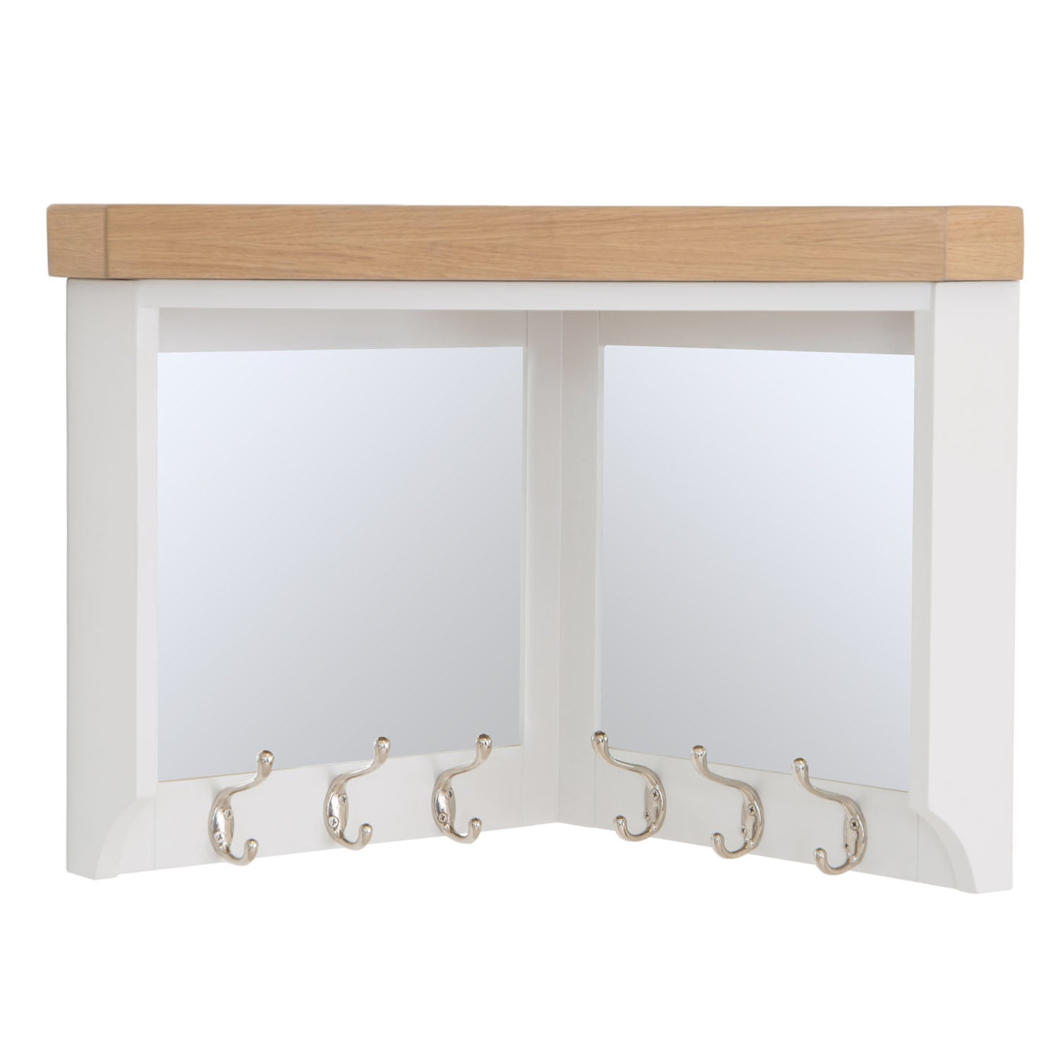 Dorset White Painted Oak Corner Mirrored Coat Rack